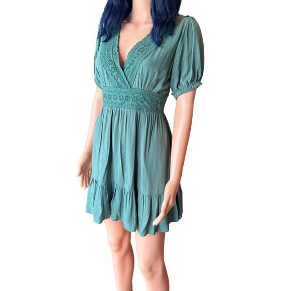 NWT Sadie & Sage Hope Green Tie Back Mini Dress - Picture 3 of 6